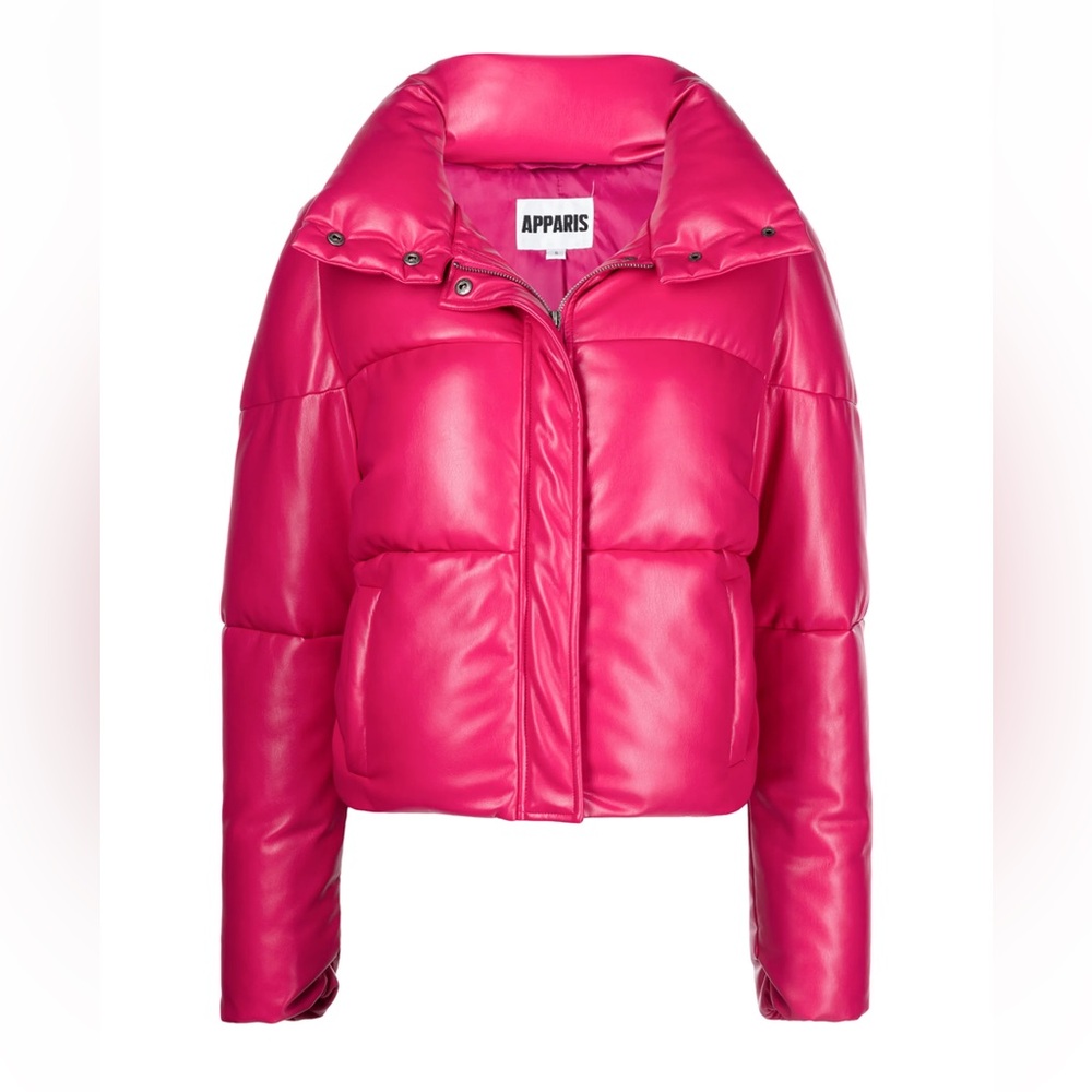 NEW NWOT APPARIS Jemma Vegan Leather Cropped Jacket in Raspberry Pink SMALL